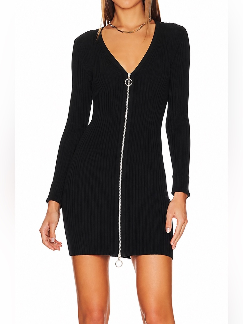 Michael Lauren NWT ribbed zip up black dress, small